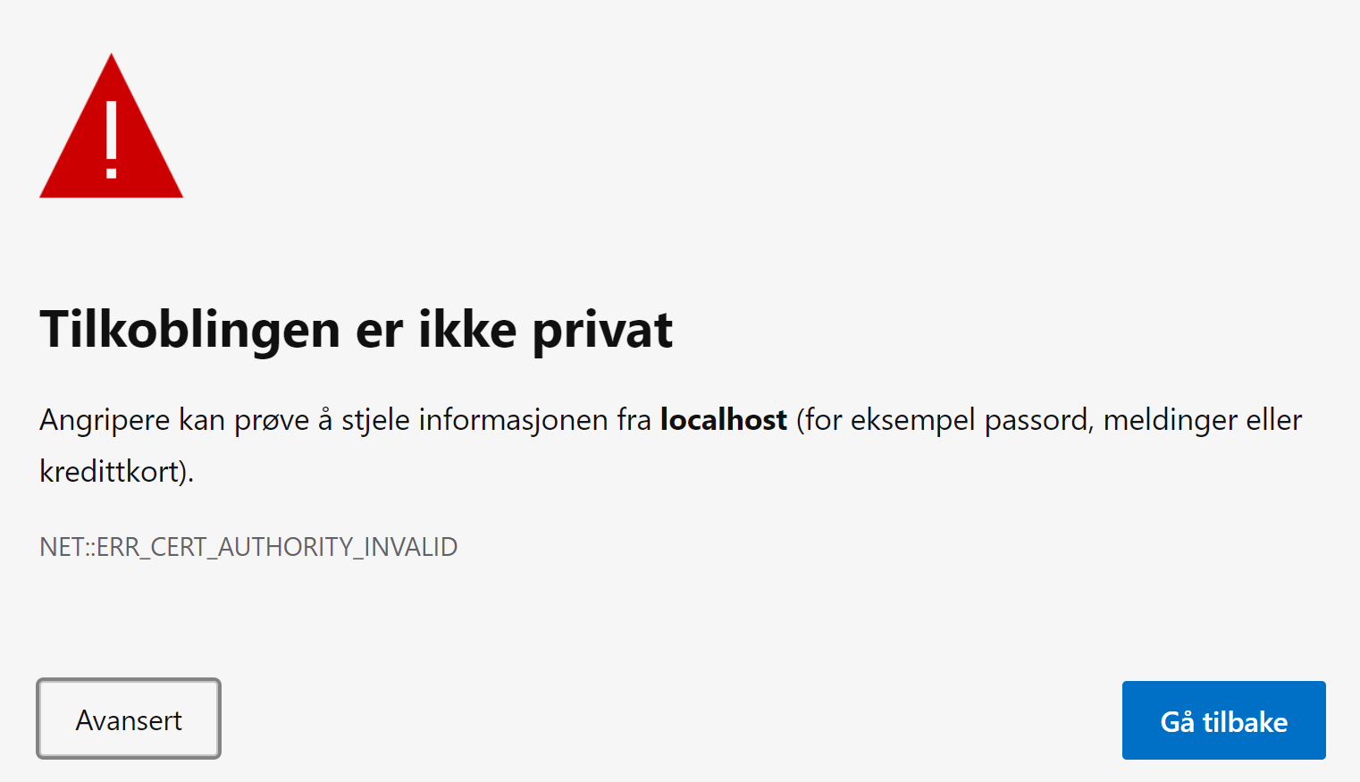 Browser HTTPS certificate warning