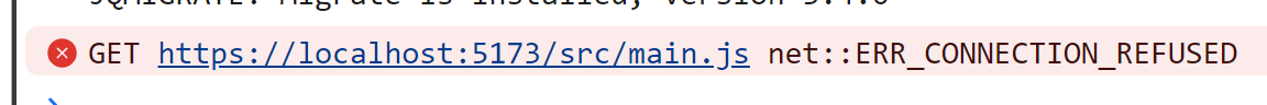 Browser console showing errors loading the Vue app